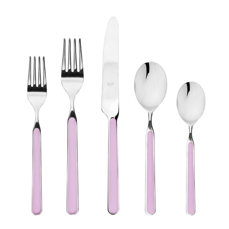 Mepra SPA - 5 PCS PLACE SETTING FANTASIA LILAC features elegant silverware with durable purple handles, crafted from high-quality stainless steel and resin.