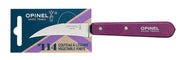 Opinel | Essential Birdsbeak Vegetable Knife - Pink, featuring a curved stainless steel blade, purple handle, ideal for precise fruit and vegetable preparation.