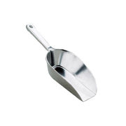 Flat Bottom Food Utility Scoop, 7.5in, shown close-up, featuring a silver handle and deep walls, ideal for scooping bulk foods and coffee beans.
