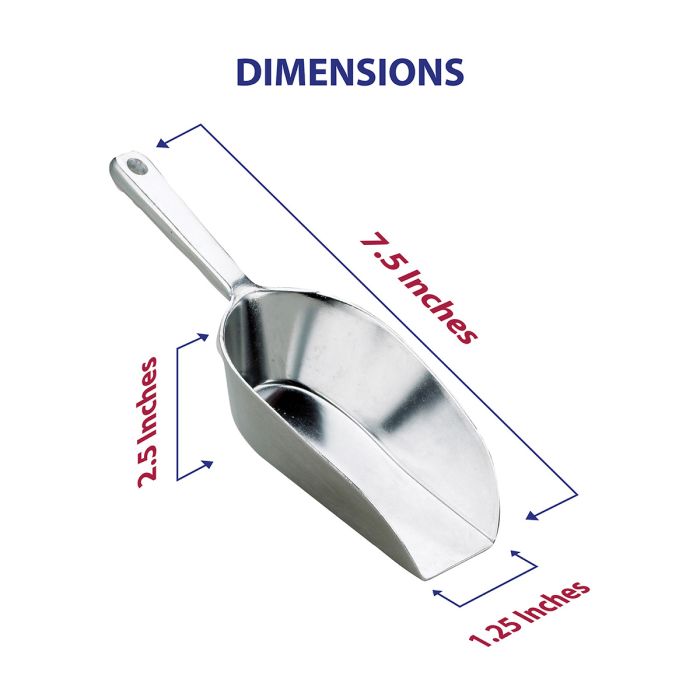 Flat Bottom Food Utility Scoop, 7.5in, with a straight front edge and deep walls, ideal for scooping coffee beans and bulk foods.