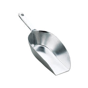 Flat Bottom Food Utility Scoop, 10.5, shown with a comfort-grip handle, ideal for scooping bulk foods. Durable anodized aluminum construction resists rust and cracks.