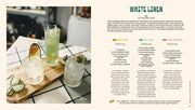 Three Cheers cocktail book spread with recipes for White Linen, Hot Pants, and Denim on Denim, highlighting diverse cocktail options for every taste.