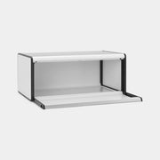 Brabantia USA Inc | Fall Front Bread Box White, a space-saving, rectangular bread box with a flat top and large grip lid, ideal for any kitchen.