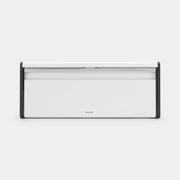 Brabantia USA Inc | Fall Front Bread Box White, featuring a sleek rectangular design with a flat top for canisters and easy wall-mounting capability for space-saving storage.