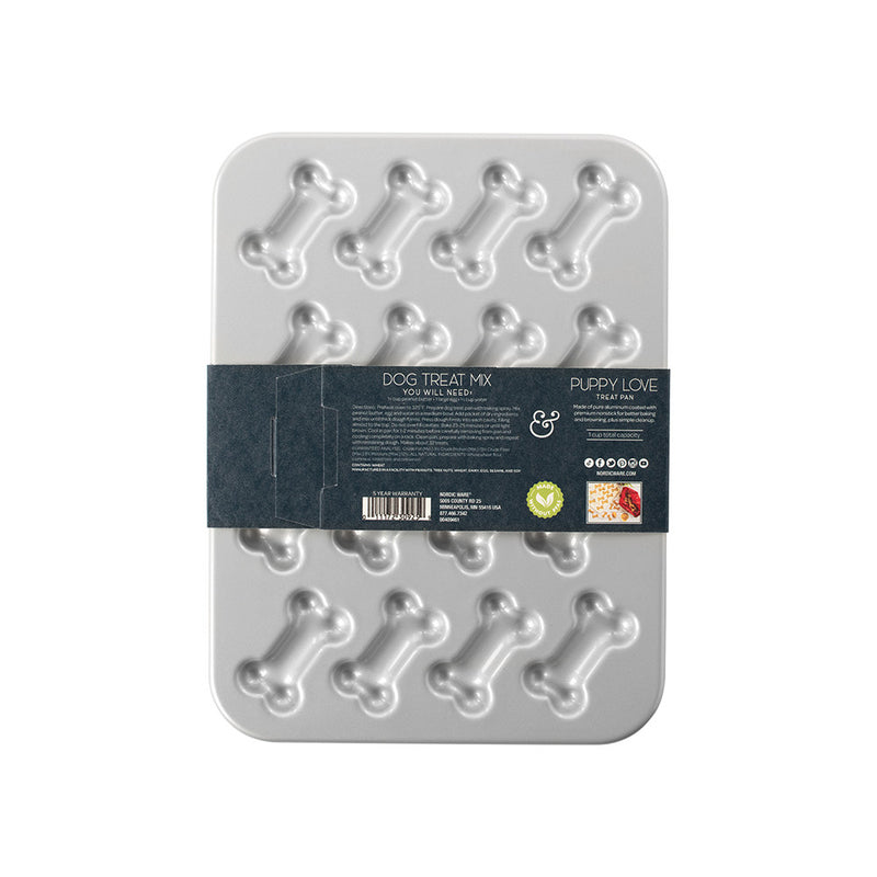 Nordic Ware | 2 Piece Puppy Love Treat Pan and Dog Treat Mix featuring a nonstick surface for baking bone-shaped dog treats. Ideal gift for pet lovers.