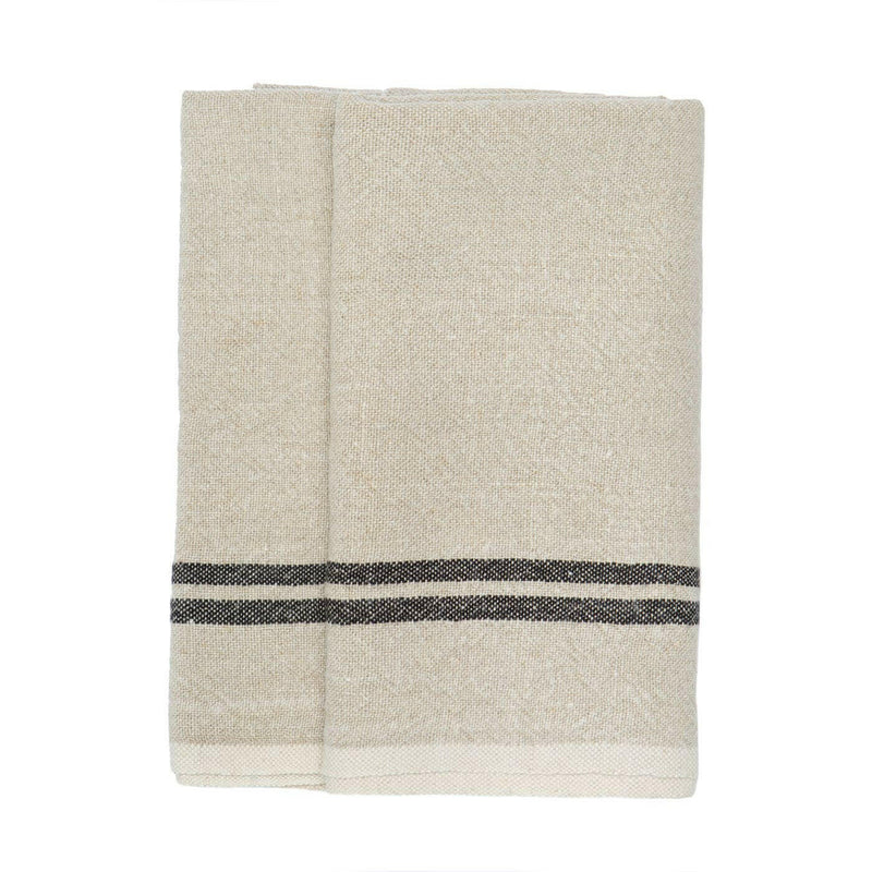 Caravan Home | Vintage Linen Natural & Black Towels, showcasing chic, handwoven design with black stripes, ideal for rustic or modern table settings.