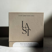 Last Candle Co - Portoro Marble Refillable Candle in elegant box, showcasing luxury stone craftsmanship with gold veining, offering 55 hours burn time, ideal for upscale kitchen ambiance.