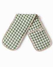 MagicLinen - Double oven mitt in Natural Gingham, showcasing a green and white checkered pattern designed for heat protection, part of a sustainable zero-waste program.