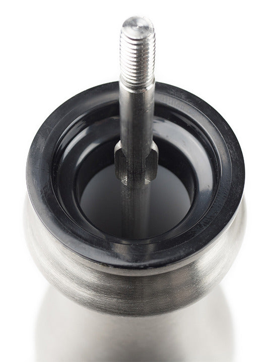 Peugeot | Paris U'Select Stainless Steel Salt Mills, 9 inches, showcasing the central metal drive-shaft with a black plastic bushing, perfect for precise seasoning.