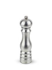 Peugeot | Paris U'Select Stainless Steel Salt Mill, 9 inches, features a classic hourglass design with a knurled knob for adjustable grinding, ideal for cooking enthusiasts.