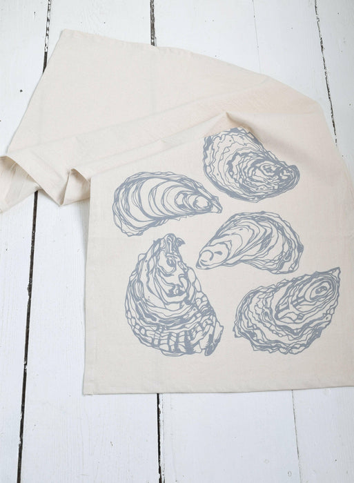 Hearth and Harrow - Oyster Tea Towel in Grey - Organic Cotton - Sea Shell Print.