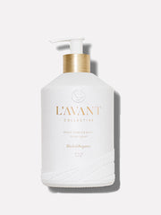 L'AVANT Collective - High Performing Dish Soap - Blushed Bergamot in a matte white bottle with gold text, offering a luxurious scent for your kitchen cleaning routine.