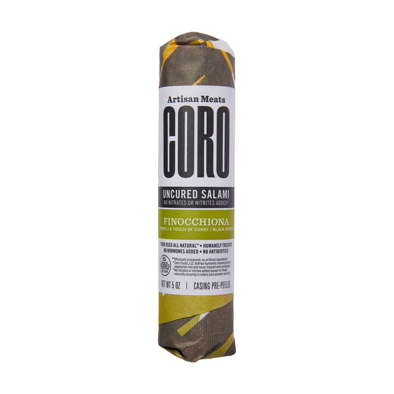 Coro Foods - Finocchiona - Uncured Piccolo: 5-ounce artisan salami stick, featuring fennel, curry, and black pepper, made from all-natural, antibiotic-free pork.