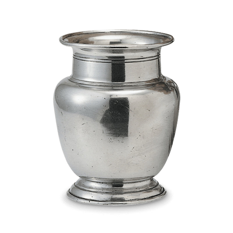 Match | Rimmed Vase, Medium—a polished pewter vessel with a rounded body and flared lip, perfect for showcasing floral arrangements with timeless Italian charm.