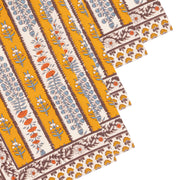 Couleur Nature - Avignon Napkins Dijon & Blue, Set of 6, showcasing hand-printed floral stripes and borders, embodying Provençal elegance, perfect for enhancing any dining setting.