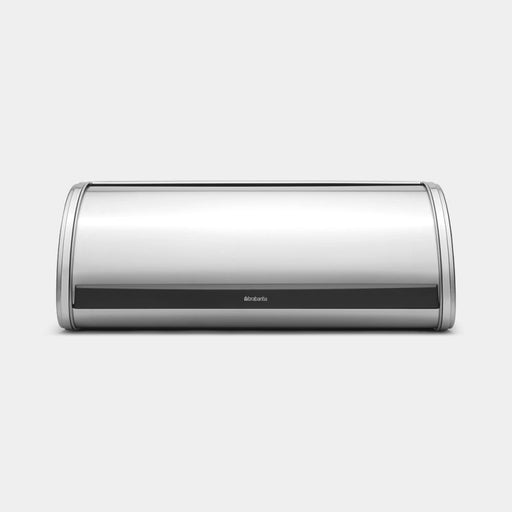 Brabantia USA Inc | Roll Top Bread Box Matte Steel with a black lid and handle, designed for efficient storage, enhancing kitchen organization.