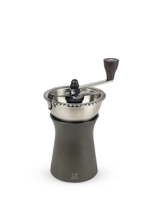 Peugeot | Kronos Coffee Mill, 7.5 inches, featuring a hand-crank burr mill with metal grinding mechanism and tapered container, designed for optimal flavor extraction.