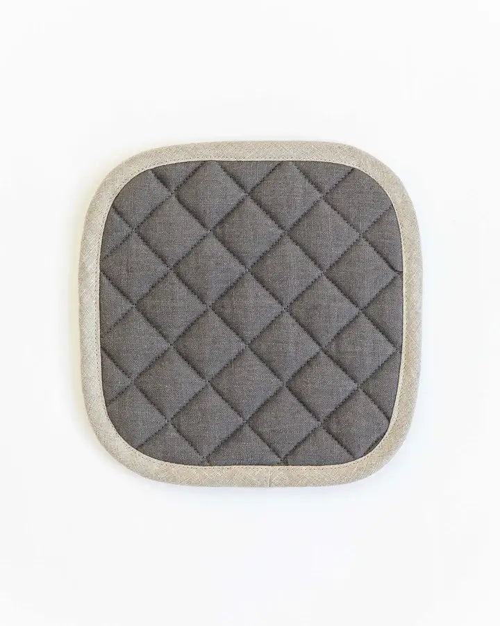 MagicLinen - Linen pot-holder in Charcoal gray, featuring quilted detailing and a hanging loop, designed for heat protection and style in the kitchen.