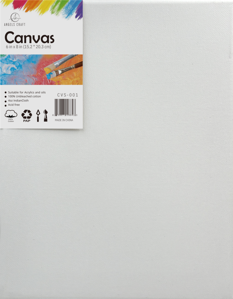 Angels Craft - Canvas - Wrapped, 1-ct (11x14 inches): White canvas with label, suitable for acrylic/oil paints, 100% unbleached cotton, acid-free, individually wrapped.