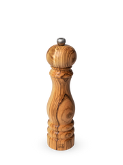Peugeot | Paris Classic Olive Salt Mill, Olive Wood, 9 inches, features a turned wood design with adjustable metal knob, ideal for grinding dry salt efficiently.