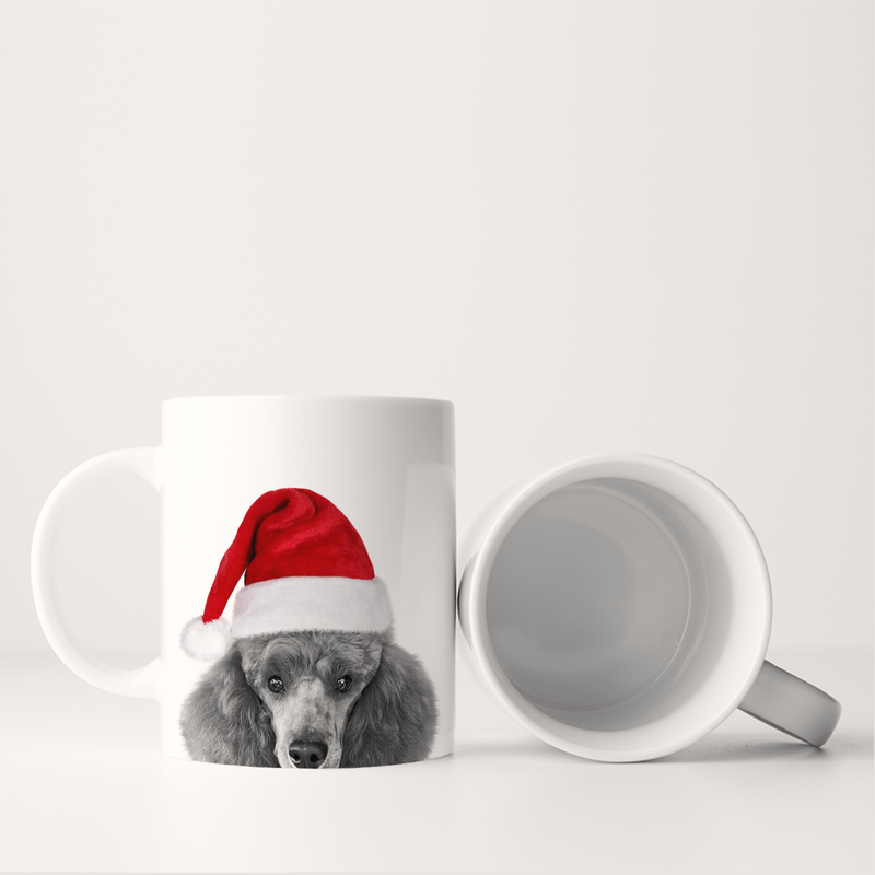 Perkie Prints - Santa Hat Poodle Mug featuring a poodle in a Santa hat. Durable ceramic, microwave and dishwasher-safe, perfect for festive coffee moments.