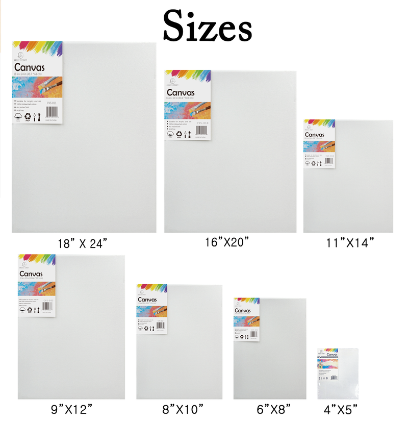 Angels Craft - Canvas - Wrapped, 1-ct (11x14 inches) displayed, showing a group of primed, acid-free, 100% cotton canvases, suitable for acrylic and oil paints.