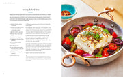 Savory Baked Feta recipe spread from Penguin Random House LLC - The Mediterranean Dish cookbook, featuring a vibrant Mediterranean dish with roasted veggies and feta.