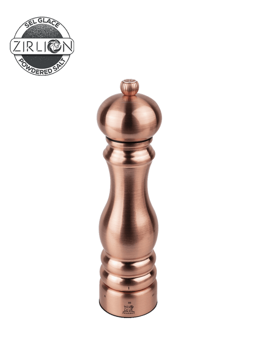 Peugeot | Paris Chef u'Select Salt Mill, Copper, 9 inches, with a classic copper finish, ergonomic curves, and advanced Zirconia grinding mechanism for fine powdered salt.