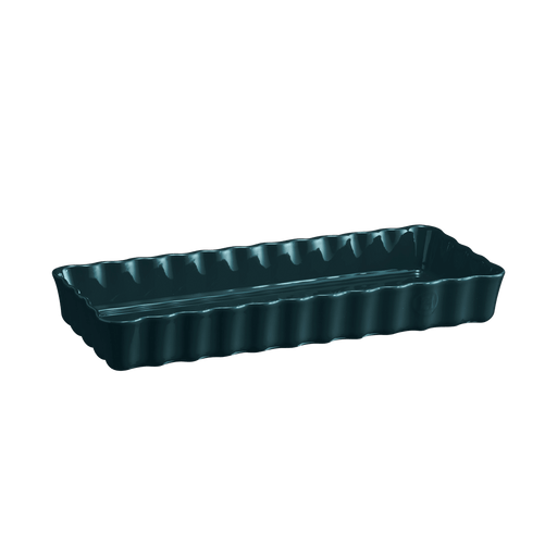 Emile Henry | Deep Flan & Tart Dish, 1.7QT Slim / Ocean, showcasing a fluted rectangular ceramic baking dish ideal for evenly baked tarts and quiches.