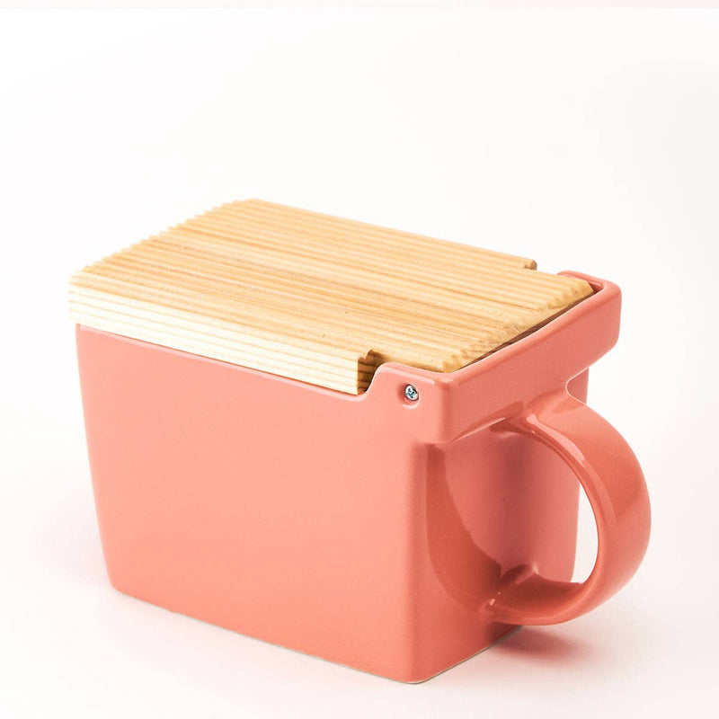 Zero Japan | Bee House Ceramic Salt Box With Wooden Lid & Dehumidifying Measuring Spoon, Coral Pink