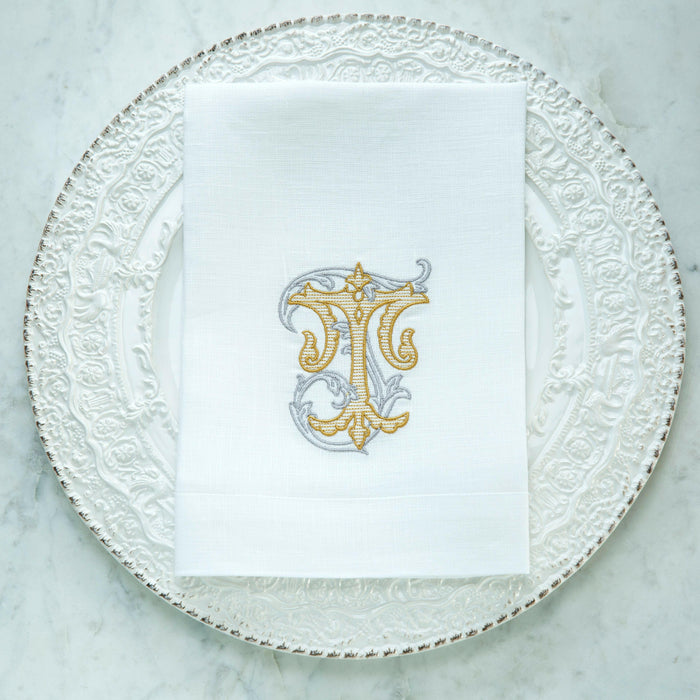 Crown Linen Designs | Vintage Vine Monogram Tri-Fold Napkin.