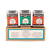 Spicewalla | Mediterranean Collection 3 Pack Gift Set featuring Modena Balsamic Rub, Herbs de Provence, and Amore Italian Seasoning in a cardboard tray.