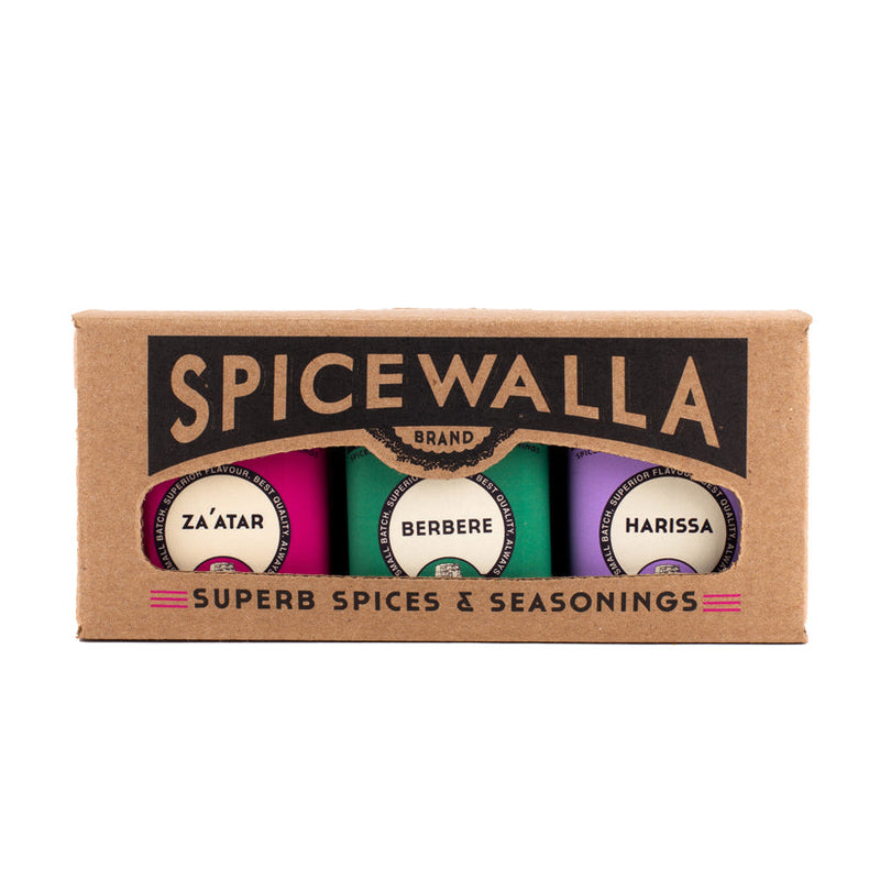 Spicewalla | Middle Eastern Spice Collections, 3 Pack: Boxed set featuring Za’atar, Berbere, and Harissa blends, perfect for culinary exploration with rich, aromatic flavors.