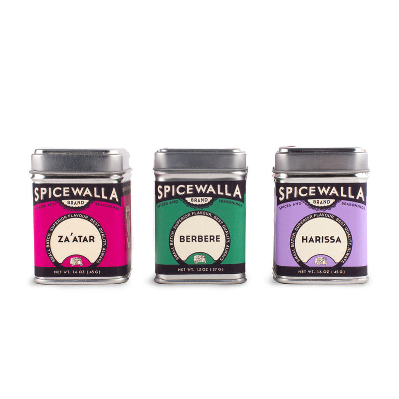 Spicewalla | Middle Eastern Spice Collections, 3 Pack, featuring Za’atar, Berbere, and Harissa tins, ideal for enhancing dishes with bold, authentic flavors.