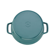 STAUB Cocotte, a 2-liter enameled cast-iron pot, upside-down, showcasing Made in France stamp, ideal for slow-cooking, available at Athens Cooks.