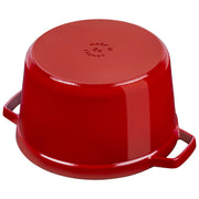 Staub 5 Qt Deep Round Cocotte - Grenadine, designed for large meals, ideal for slow-cooking and searing, featuring a tall, cast iron design with a tight-fitting lid.