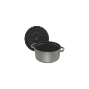 Staub | Round Cocottes - 5.5 qt Graphite, a French-crafted cast iron pot with Chistera lid, ideal for braising and roasting, from Athens Cooks.