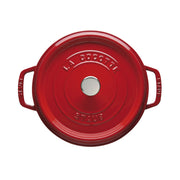 Staub | Round Cocottes - 4 qt Cherry, red enameled-cast-iron Dutch oven with lid, features self-basting spikes and matte black interior, ideal for slow-cooking.