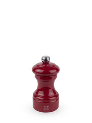 Peugeot | Bistro Salt Mill, Passion Red, features a glossy finish and adjustable metallic knob, showcasing Peugeot's iconic lion logo at the base.