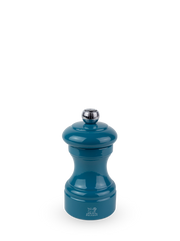 Peugeot | Bistro Pepper Mill, Pacific Blue: A compact, glossy blue beech wood grinder with adjustable metal knob, ideal for enhancing gourmet dishes.