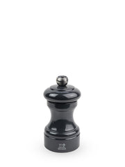 Peugeot | Bistro Pepper Mill 4 Inches, Slate Grey: Classic hand-turned grinder with a glossy black finish and adjustable metal knob for precise pepper grinding.