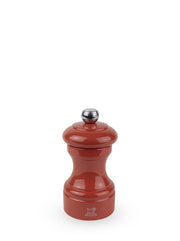 Peugeot | Bistro Salt Mill, Terracotta, featuring a glossy red finish and metal adjustment knob, designed for precise salt grinding.