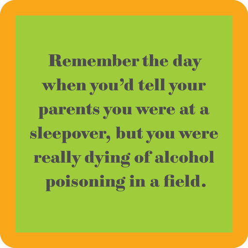 Drinks on Me - COASTER Alcohol Poisoning: A witty coaster for home bars, perfect for adding humor and protecting surfaces in a kitchen or bar setting.