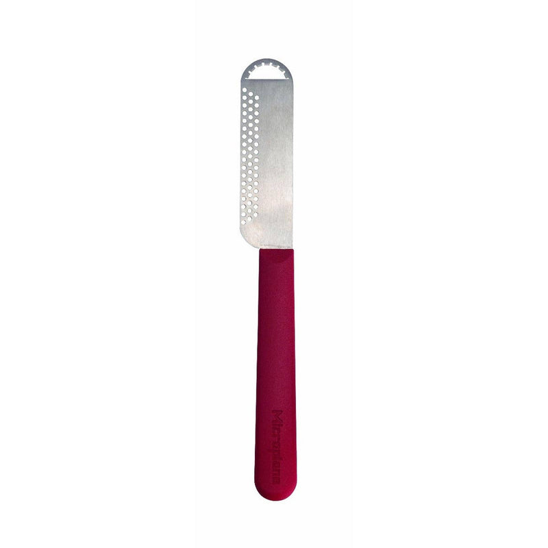 Microplane | Butter Blade with a stainless steel blade and red plastic handle, designed for slicing and grating butter efficiently for spreading and curling.