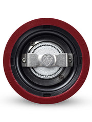 Close-up view of Peugeot Paris Chef u'Select Passion Red Salt Mill's grinding mechanism, showcasing the stamped metal grinder assembly for precise salt grinding.