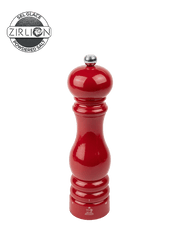 Peugeot | Paris Chef u'Select Passion Red Salt Mill, 9 inches, featuring an hourglass shape, metal adjustment knob, and Zirconia mechanism for fine powdered salt.