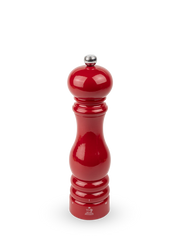 Peugeot | Paris Chef u'Select Passion Red Salt Mill, 9 inches, featuring a glossy, turned-wood design with metal knob, highlighting innovative grind adjustment and Zirconia mechanism.