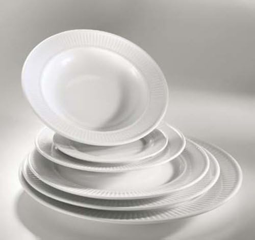 Pillivuyt Plisse Plate - 12.25, showcasing a stack of elegant white plates ideal for fine dining, crafted in durable porcelain with timeless design.