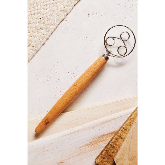 HIC - Harold Import Co. - King Arthur Baking Company Baker's Batter Whisk with a triple-loop metal head and sturdy wooden handle, ideal for blending batters effortlessly.