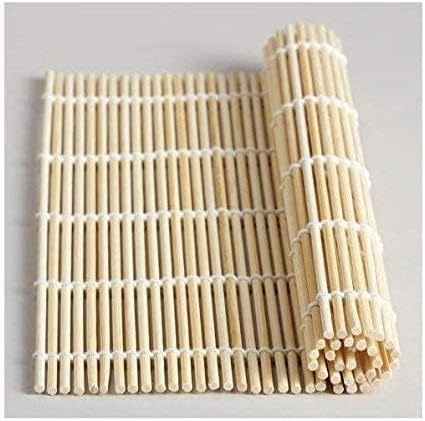 Helen's Asian Kitchen Sushi Mat close-up, showing bamboo texture, ideal for rolling sushi with guidance for nori placement and rolling technique.